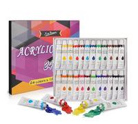 XAQAMY Set Pintura Acrílica 24x12ml en Tubos de Aluminio - Impermeable & Opaca para Piedras, Lienzo, Madera e Impresión 3D - Pintura Premium Satinada con Carta de Colores