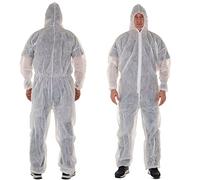 XARA Mono Desechable Blanco de TNT con Capucha Talla XL - Pack 5 - Buzo Blanco Desechable Protección contra Suciedad y Partículas - Cómodo y Transpirable - 100% Reciclable