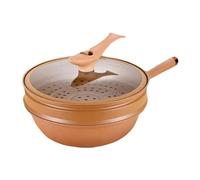 Xasbseulk Wok de hierro con tapa | Sartén china antiadherente con tapa | Wok para cocinar y cocinar al vapor | Wok de arcilla con cesta de vapor para freír, asar y cocinar al vapor