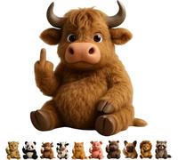 XAUXKERE Middle Finger Plush Animal Toy, Cute Funny Middle Finger Plush Dog, Highland Cow, Mini Middle Finger Animal Statue, Stress Relief Decor Gift, for Home Office Desk-Highland Dairy Cows
