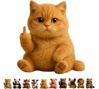 XAUXKERE Middle Finger Plush Animal Toy, Cute Funny Middle Finger Plush Dog, Highland Cow, Mini Middle Finger Animal Statue, Stress Relief Decor Gift, for Home Office Desk-Cat