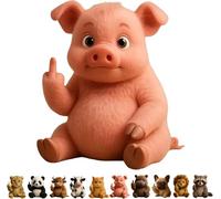 XAUXKERE Middle Finger Plush Animal Toy, Cute Funny Middle Finger Plush Dog, Highland Cow, Mini Middle Finger Animal Statue, Stress Relief Decor Gift, for Home Office Desk-Pig