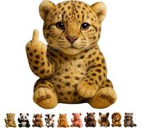 XAUXKERE Middle Finger Plush Animal Toy, Cute Funny Middle Finger Plush Dog, Highland Cow, Mini Middle Finger Animal Statue, Stress Relief Decor Gift, for Home Office Desk-Leopard