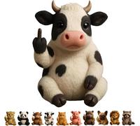 XAUXKERE Middle Finger Plush Animal Toy, Cute Funny Middle Finger Plush Dog, Highland Cow, Mini Middle Finger Animal Statue, Stress Relief Decor Gift, for Home Office Desk-Cow