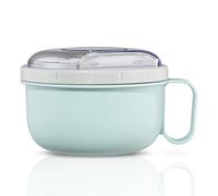 XAVAX | Fiambrera redonda con cubiertos de 1100mL (Para platos fríos y calientes, Apta para microondas, Con asa y cierre de rosca), Color Azul pastel