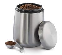 Xavax Lata de café de acero inoxidable mate, 500 g, con cierre aromático, cuchara dosificadora en la tapa, revestimiento antidedos, bote de 1,8 l de café en polvo / granos