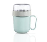 Xavax | Taza de cereales térmica de 2 compartimentos 500+200ml (Para yogur y cereales, Cierre de rosca, Con asa, Apto para lavavajillas), Color azul pastel