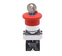 XB2-BS142 Interruptor pulsador giratorio de parada de emergencia con llave, 2 posiciones de bloqueo, 22 mm, 1 NC, 2 NC, 1 NO/1 NC, botón de cabeza tipo hongo(XB2-BS142 1NO 1NC)
