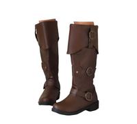 Xbemkste Botas occidentales para mujer, plegables, medievales, piratas, vintage, largas, de piel, para cosplay, botas de piel, marrón, 44 EU