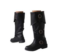 Xbemkste Botas occidentales para mujer, plegables, medievales, piratas, vintage, largas, de piel, para cosplay, botas de piel, Negro , 40.5 EU