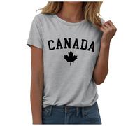 Xbemkste Canada is Not for Men Women - Camiseta de manga corta con cuello redondo y estampada, camiseta holgada blanca de manga corta para mujer, gris, M