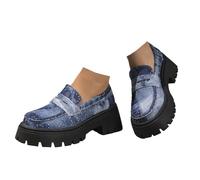 Xbemkste Mocasines para mujer con tacón con suela de plataforma para mujer con tacón de bloque cómodos mocasines zapatos antideslizantes para el tiempo libre, azul, 37.5 EU