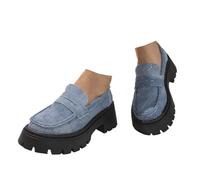 Xbemkste Mocasines para mujer con tacón con suela de plataforma para mujer con tacón de bloque cómodos mocasines zapatos antideslizantes para el tiempo libre, azul claro, 35 EU