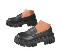 Xbemkste Mocasines para mujer con tacón con suela de plataforma para mujer con tacón de bloque zapatos de negocios cómodos mocasines elegantes zapatos de trabajo clásicos, Negro , 37 EU