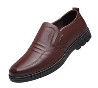 Xbemkste Zapatillas de cuero para hombre de estilo casual de moda, nuevo slip on con fondo plano suela suave, cómodo tamaño grande para negocios, marrón, 42 EU