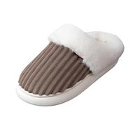 Xbemkste Zapatillas de estar por casa para mujer, de invierno, de felpa con memoria, suaves y abiertas, de algodón, cálidas, cómodas, antideslizantes, con borde de piel, forro de cabaña, café, 37 EU