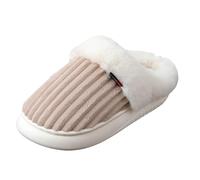 Xbemkste Zapatillas de estar por casa para mujer, de invierno, de felpa con memoria, suaves y abiertas, de algodón, cálidas, cómodas, antideslizantes, con borde de piel, forro de cabaña, caqui, 37 EU