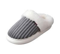 Xbemkste Zapatillas de estar por casa para mujer, de invierno, de felpa con memoria, suaves y abiertas, de algodón, cálidas, cómodas, antideslizantes, con borde de piel, forro de cabaña, gris, 38.5 EU
