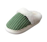 Xbemkste Zapatillas de estar por casa para mujer, de invierno, de felpa con memoria, suaves y abiertas, de algodón, cálidas, cómodas, antideslizantes, con borde de piel, forro de cabaña, verde, 37 EU