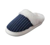 Xbemkste Zapatillas de estar por casa para mujer, de invierno, de felpa con memoria, suaves y abiertas, de algodón, cálidas, cómodas, antideslizantes, con borde de piel, forro de cabaña, azul, 40 EU