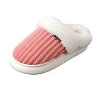 Xbemkste Zapatillas de estar por casa para mujer, de invierno, de felpa con memoria, suaves y abiertas, de algodón, cálidas, cómodas, antideslizantes, con borde de piel, forro de cabaña, Rosa., 43 EU