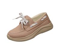 Xbemkste Zapatos casuales para mujer con suela gruesa con cordones, mocasines informales de moda con puntera cerrada, zapatillas de correr de un solo color, caqui, 41 EU