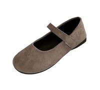 Xbemkste Zapatos de bailarina mujer hada una palabra Fd pequeños zapatos de cuero con falda Mary Jane zapatos planos para la risa de la ropa Mun, marrón, 38.5 EU