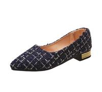Xbemkste Zapatos de verano para mujer con punta puntiaguda, tacón grueso, zapatos de moda con boca plana, zapatos casuales a juego de tela, bailarinas para mujer con tiras, azul, 40 EU