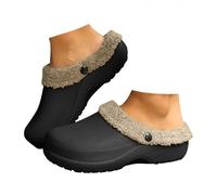 Xbemkste Zuecos con forro para mujer y hombre, invierno, cálidos, impermeables con forro de pelo, pantuflas de felpa, zuecos de jardín, cómodos, antideslizantes, para exterior, pantuflas, Negro