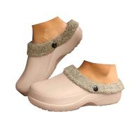 Xbemkste Zuecos forrados para mujer y hombre, invierno, cálidos, zuecos de jardín impermeables con pelo de peluche, zapatos de jardín, cómodos, antideslizantes, para exteriores, caqui, 40 EU