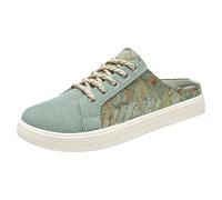 Xbemkste Zuecos para hombre con puntera cerrada tacón abierto, zapatos casuales de moda con cordones para deslizarse, zapatos casuales de malla plana para mujer, zapatos casuales de malla, verde, 39