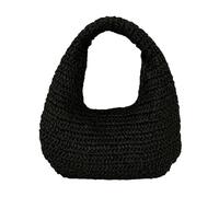 xbiez Bolso de paja para mujer, hecho a mano, con asa superior, para playa, tejido de rafia, bolso de paja para uso casual o de viaje para mujer, Black, One Size