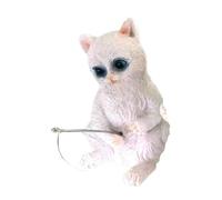 xbiez Divertido gatito de pesca para acuario colgante de pared de cristal paisaje gato acuario decoración estatua resina