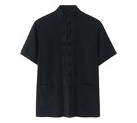 XBlave Chino Tangzhuang Hombres Camisas de Manga Corta Traje de China Artes Marciales Kung Fu Tai Chi Wushu Traje Básico Moda Ropa de Abrigo Chaqueta Algodón Ropa de Verano para Hombres, Negro , 5XL