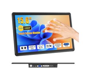 XBONFIRE Monitor de pantalla táctil de 15.6 pulgadas, HDR 1080P IPS Monitor de pantalla táctil de 10 puntos con HDMI VGA DVI, VESA y altavoces pantalla táctil para PC, portátil, RPi, POS, quiosco