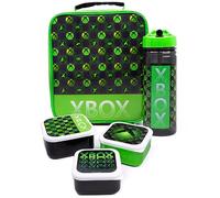 Xbox Bolsa de almuerzo para niños | Bolsa de cena escolar de 5 piezas con botella de agua libre de BPA y recipientes para bocadillos | Delicia verde para los jugadores | para jóvenes jugadores