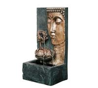 XBrand Fuente de Agua Zen con Cara de Buda de Loto en Cascada con luz LED, Resina, 30 Pulgadas de Alto, Bronce y Gris Natural