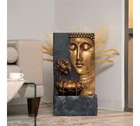 XBrand Fuente de Agua Zen con Cara de Buda de Loto en Cascada con luz LED, Resina, 30 Pulgadas de Alto, Bronce y Gris Natural