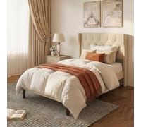 Xbro Cama Tapizada 120x200 cm con Cabecero Acolchado y Somier de Lamas de Madera, Cama de Una Plaza y Media Estable con Almacenaje, Montaje Fácil
