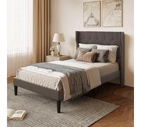 Xbro Cama Tapizada 120x200 cm con Cabecero Acolchado y Somier de Lamas de Madera, Cama de Una Plaza y Media Estable con Almacenaje, Montaje Fácil
