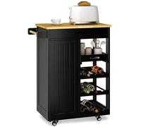 Xbro Carrito Auxiliar con Ruedas, Carrito con encimera, cajón, Bandeja extraíble, Estante para Vino, toallero y Gancho, Carrito Auxiliar para Cocina, Comedor y Bar, 40 x 64 x 91 cm, Negro