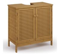 Xbro Mueble Bajo Lavabo con Pedestal,Mueble Auxiliar de Baño para Lavabo de Pie,Armario con 2 Puertas y 2 Estantes,60 x 30 x 60 cm,Natural