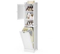 Xbro Mueble Baño con Cesto para Ropa, Armario Columna con Estantería y Puerta con Balda Ajustable, para Baño Pequeño, 40 x 170 x 37 cm, Blanco