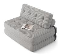 Xbro Sofá Cama Plegable 2 Plazas, Sofá Convertible en Cama Sin Montaje, para Huéspedes y Espacios Pequeños, Tela de Pana con Relleno de Espuma, 180×130 cm (Gris Claro)