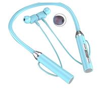 Xbsduih Auricular Bluetooth Inalámbrico Tipo de Cuello Reducción de Ruido Estéreo Tarjeta Plug-in Universal Deportes Ear Headset Mic,Azul