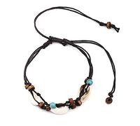 Xbsduih Boho Conchas de Piedra Natural Concha de Mar para Cuentas de Madera Pulsera de Tobillo Pierna Pie Cadena de Tobillo Joyería de Playa, Cuerda De Cera Concha De Madera