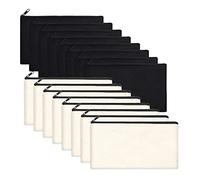 Xbsduih Bolsa para cosméticos multiusos de 16 piezas con bolsas de maquillaje en tela con cremallera bolsa de aseo bolsa para lápices en el bolígrafo bolsa blanca para bricolaje, Negro & Beige Blanco