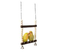 Xbsduih Columpio para dos pájaros, columpio para pájaros de madera con timbre, columpio colgante, columpio para pequeños pájaros y loros (15 cm)