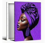 XBTYKPB 1 lienzo de arte de pared de mujer africana, imagen de belleza de cabello morado de mujer negra, pintura abstracta, impresiones en lienzo de 80 x 110 cm con marco