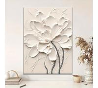 XBTYKPB Arte de pared con flores blancas, obra de arte en lienzo con flores en relieve, pósteres florales cremosos, decoración de pared para baño, impresiones artísticas, marco interno de 70 x 90 cm